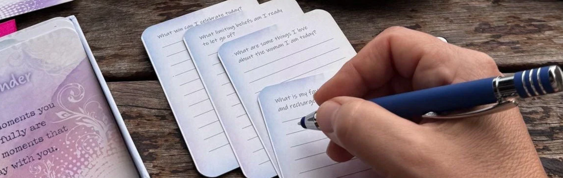 Guided journal cards with reflection prompts to help start journaling without overwhelm