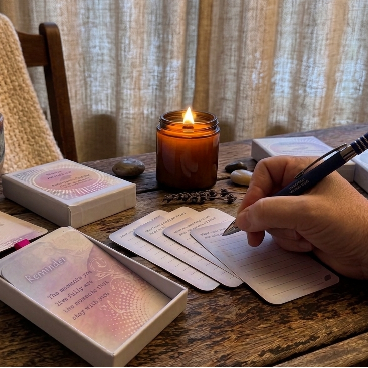 Creating a retreat at home with journal cards prompts and inspirational quotes 